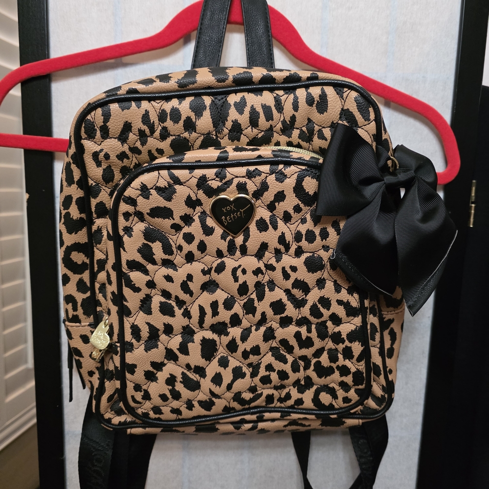 Leopard Print Backpack with Black Bow